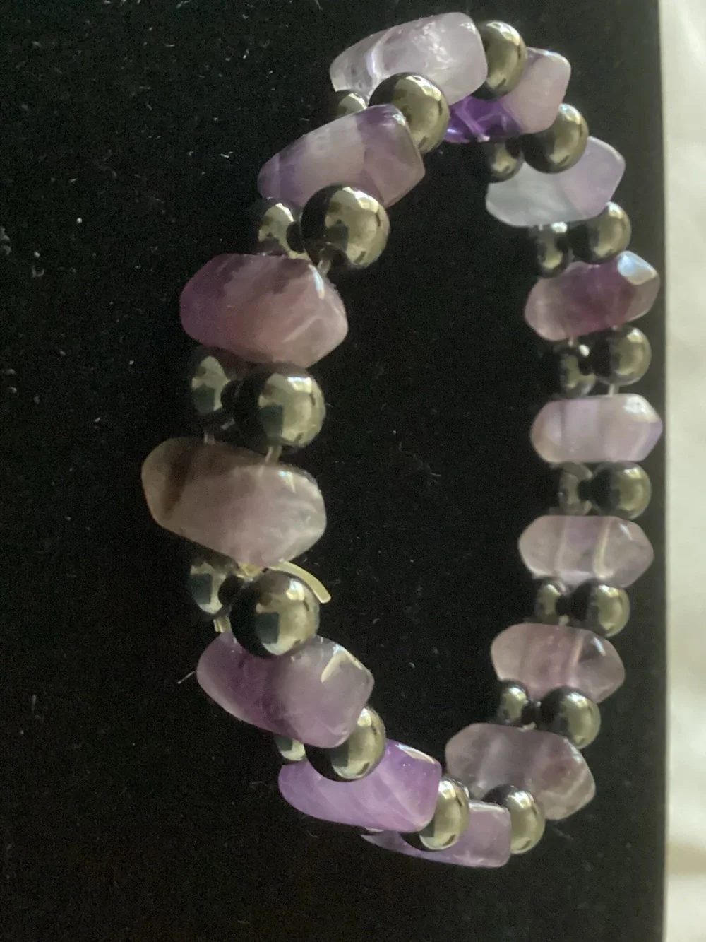 Purple Amethyst Chip & Hematite Bead Stretch Bracelet
